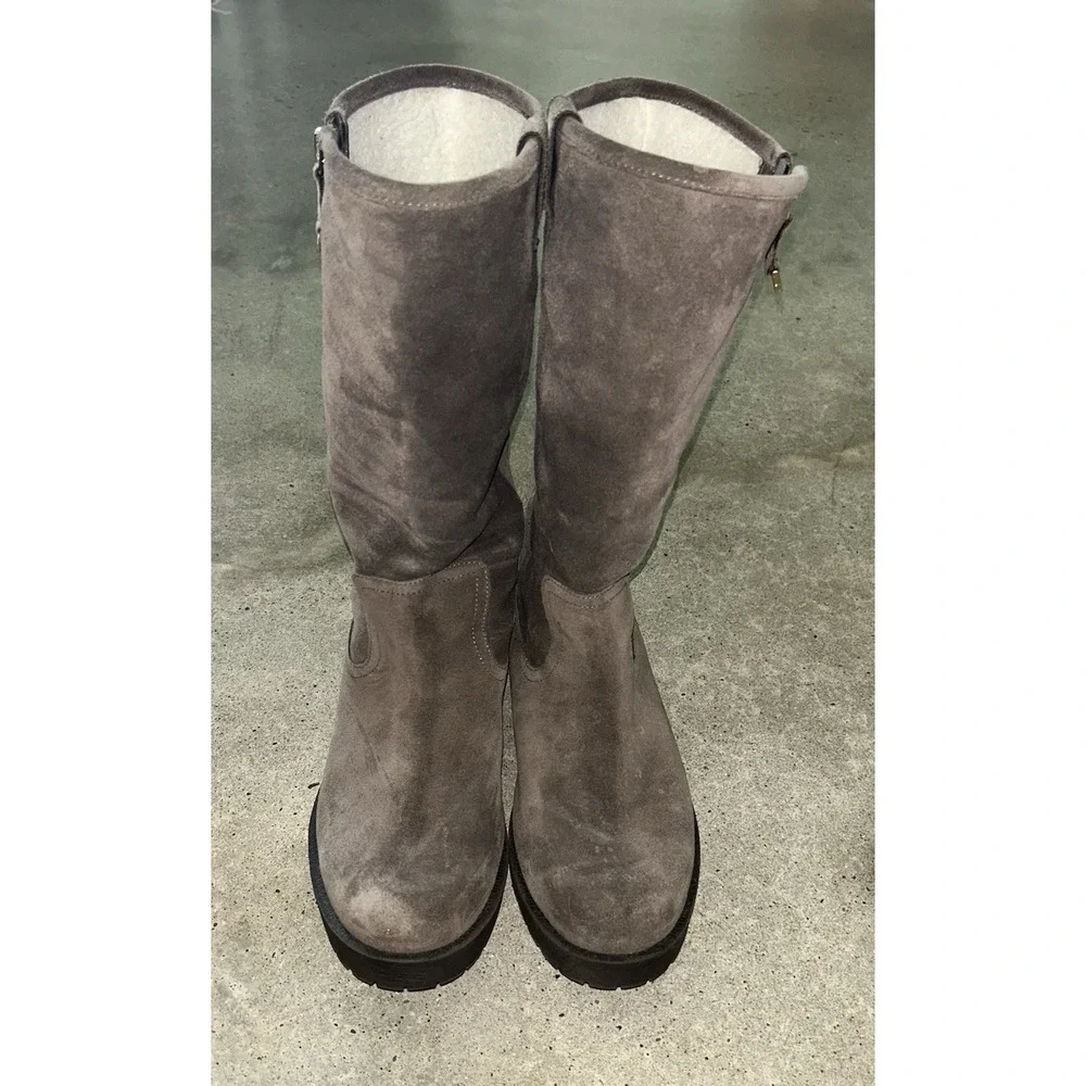 Vionic Women's Mica Grey Water Resistant Suede Mid Calf Zip Boots Sz 7